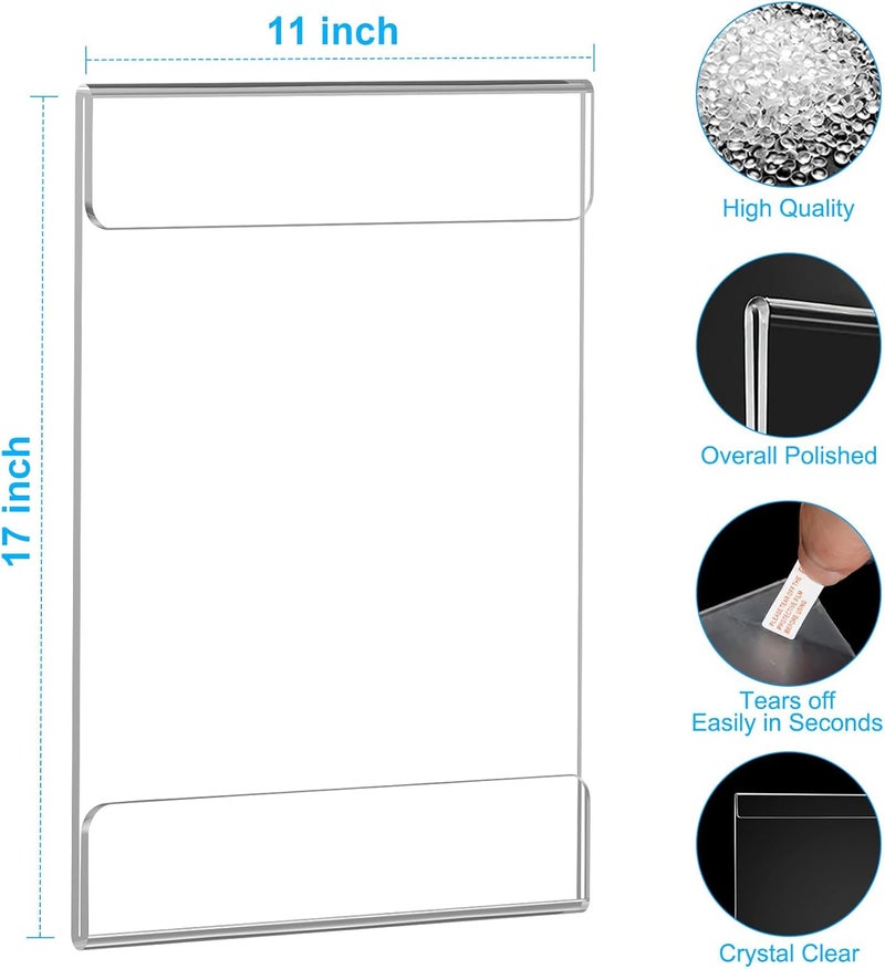 EHWINE 8 Pack 11x17 Wall Mount Acrylic Sign Holder, Wall Signs Photo Menu Flyer Display Holders, Plastic Clear Acrylic Frames for Office Home Hotel Business Store (with Adhesive Tape) - Image 3